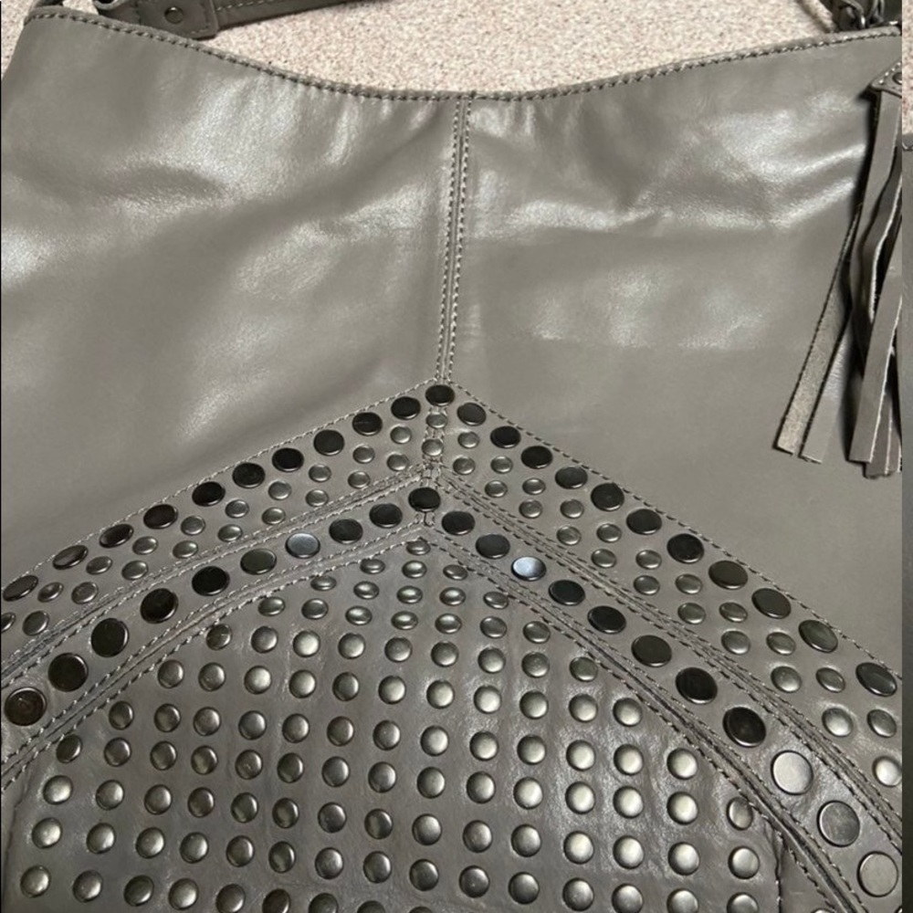 Sak Taupe Leather Bag with Metal detail and matching Leather Shoulder Strap